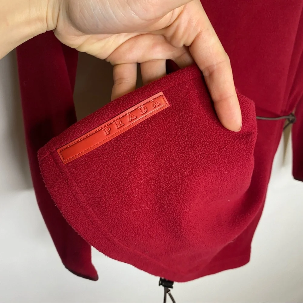Vintage Prada Red Fleece Top Drawstring Waist - Picture 4 of 11